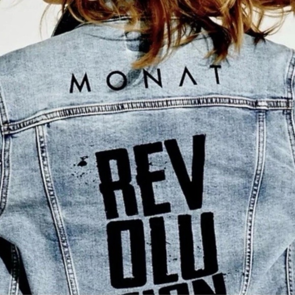 Monat Denim Jacket with Black Lettering Size M - Picture 1 of 5